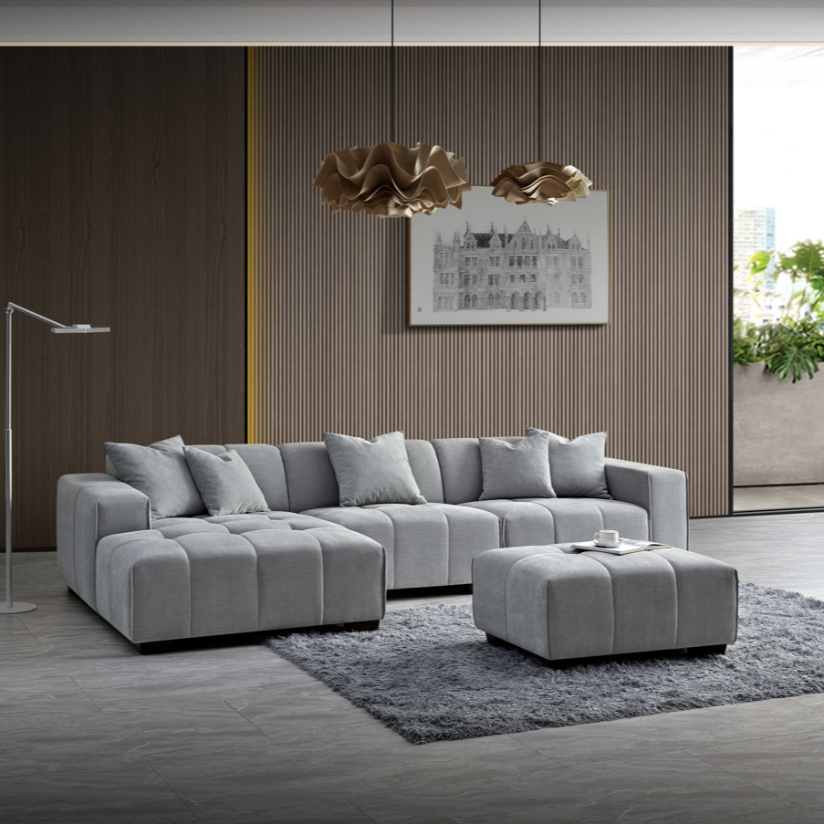 Aluxo Albert Cloudy Grey Boucle Left Hand Corner Sofa | 5 Seater